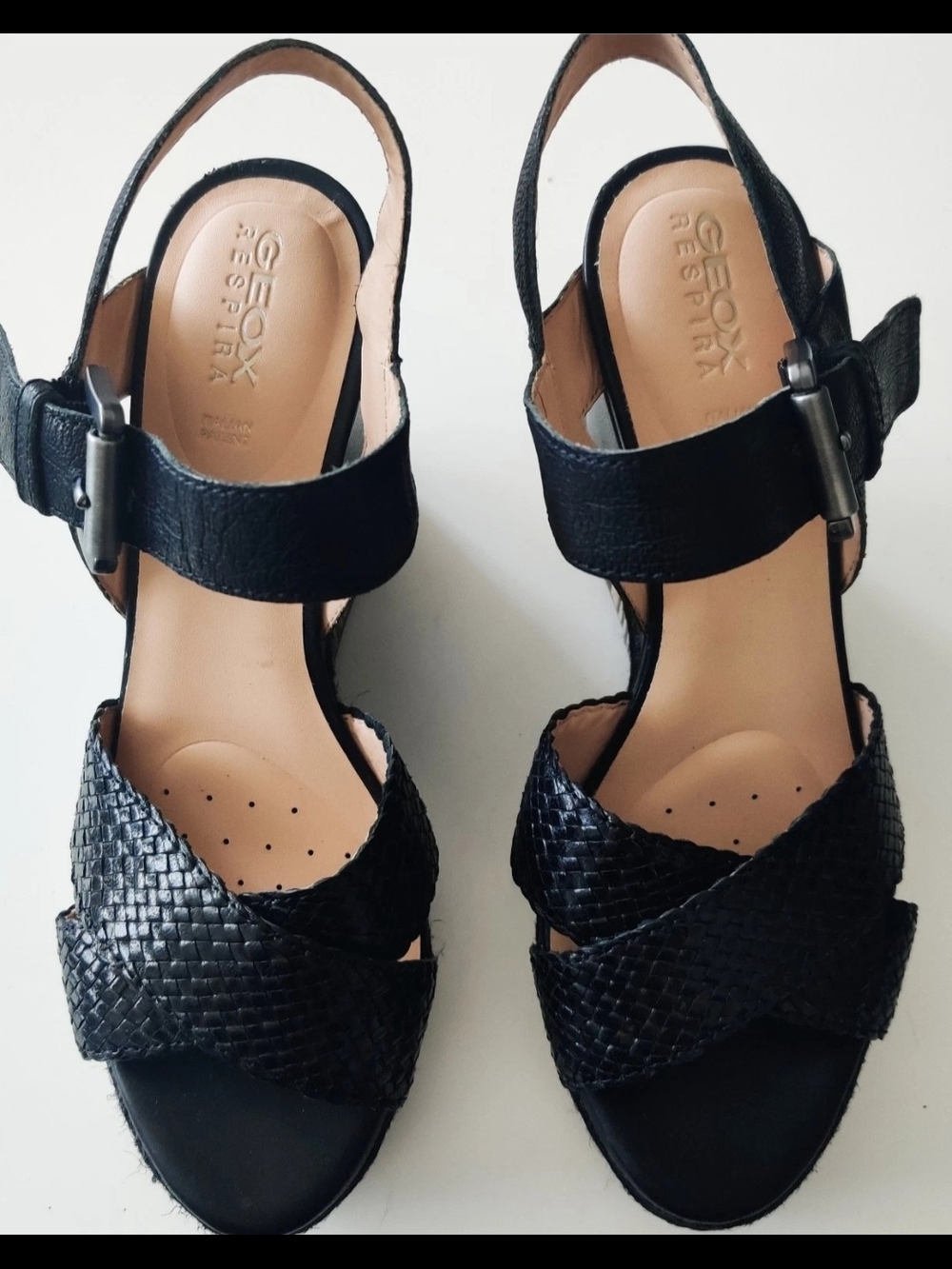 Geox Respira Womens 8 Strappy Leather Wedge Sandals New